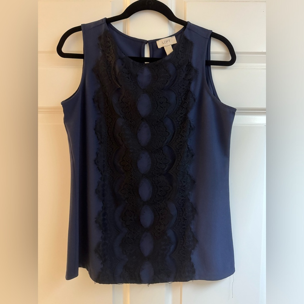 Loft Blouse w/ Lace Polyester Navy
